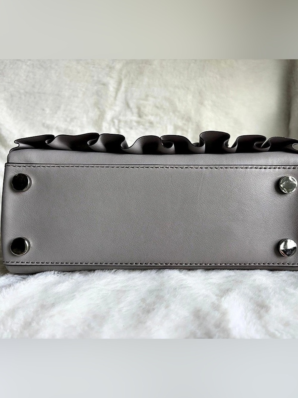 Michael Kors Cynthia Small Ruffled Satchel Gray Silver-Tone Hardwar - Picture 11 of 16